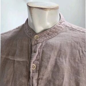 Wax London Linen Mandarin Collar Shirt in Dusty Mauve